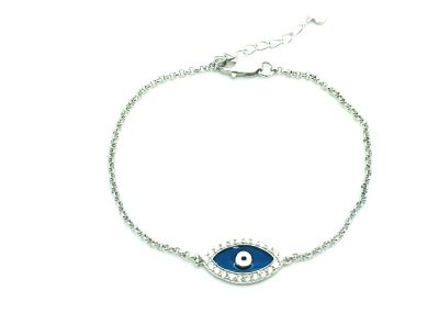 44cz61-925 Sterling Silver  Blue Eye Bracelet with adjustable chain-44cz61-BL