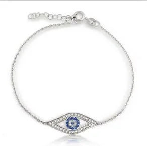 44CZ62-BL-925 Sterling Silver Blue Eye Adjustable Bracelet -44cz62-BL