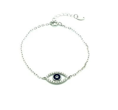 44CZ62-BL-925 Sterling Silver Blue Eye Adjustable Bracelet -44cz62-BL