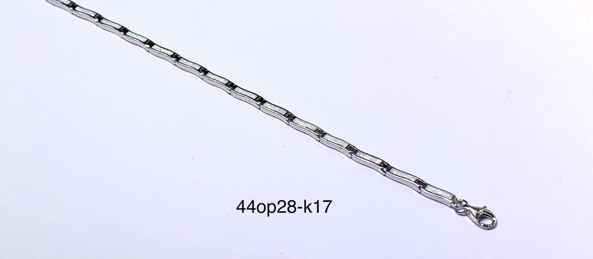 925 Sterling Silver Lab Grown White  Opal Thin Inlaid link Bracelets -44op28-k17