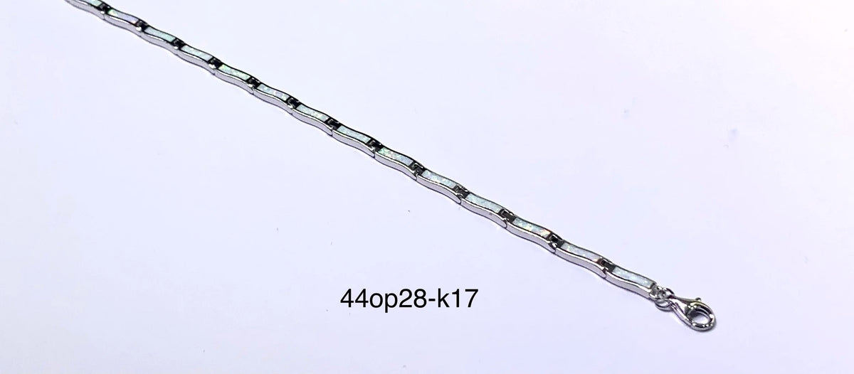 925 Sterling Silver Lab Grown Blue Opal inlaid setting thin Bracelet-44op29-k5