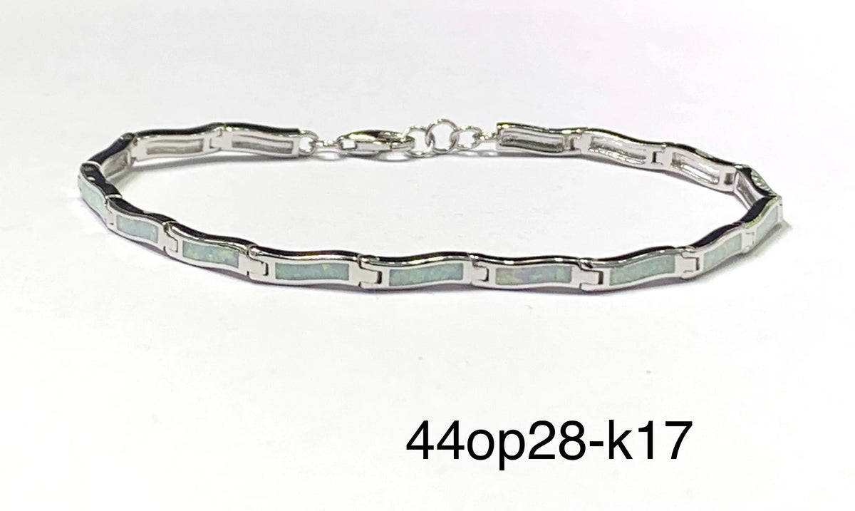 925 Sterling Silver Lab Grown White  Opal Thin Inlaid link Bracelets -44op28-k17