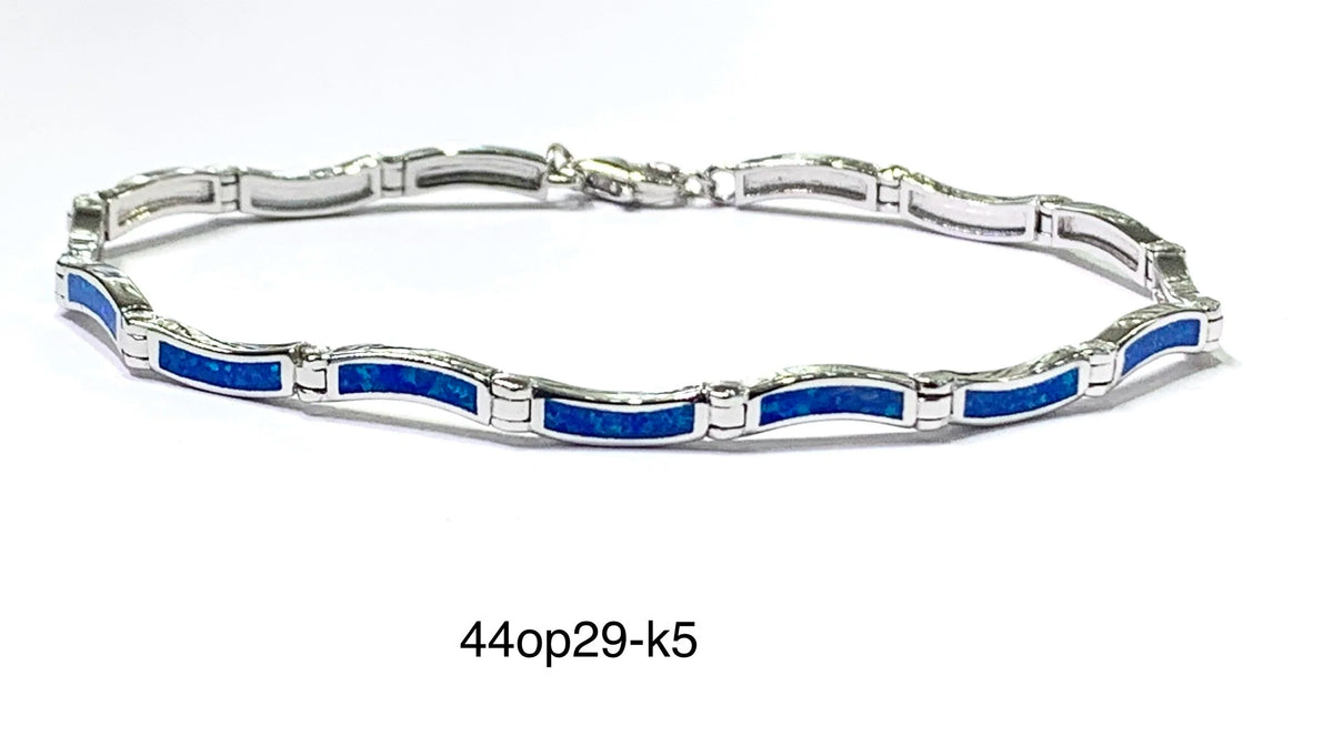 925 Sterling Silver Lab Grown Blue Opal inlaid setting thin Bracelet-44op29-k5