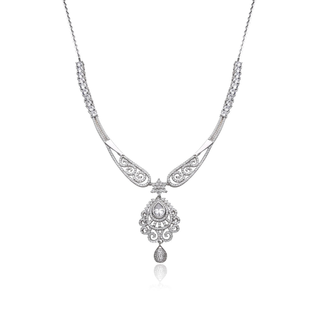 925 STERLING SILVER WHITE CZ, OPAL, SULTNITE , DROP VINTAGE PRINCESS NECKLACE -55042-WCZ