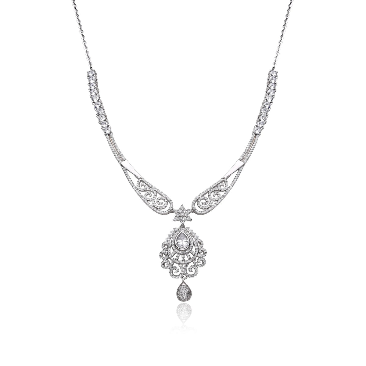 925 STERLING SILVER WHITE CZ, OPAL, SULTNITE , DROP VINTAGE PRINCESS NECKLACE -55042-WCZ