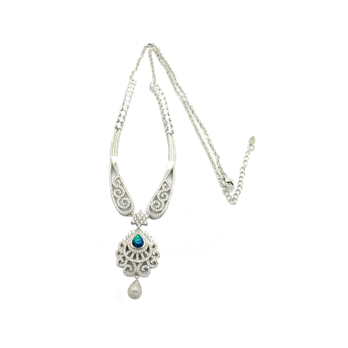 925 STERLING SILVER WHITE CZ, OPAL, SULTNITE , DROP VINTAGE PRINCESS NECKLACE -55042-WCZ