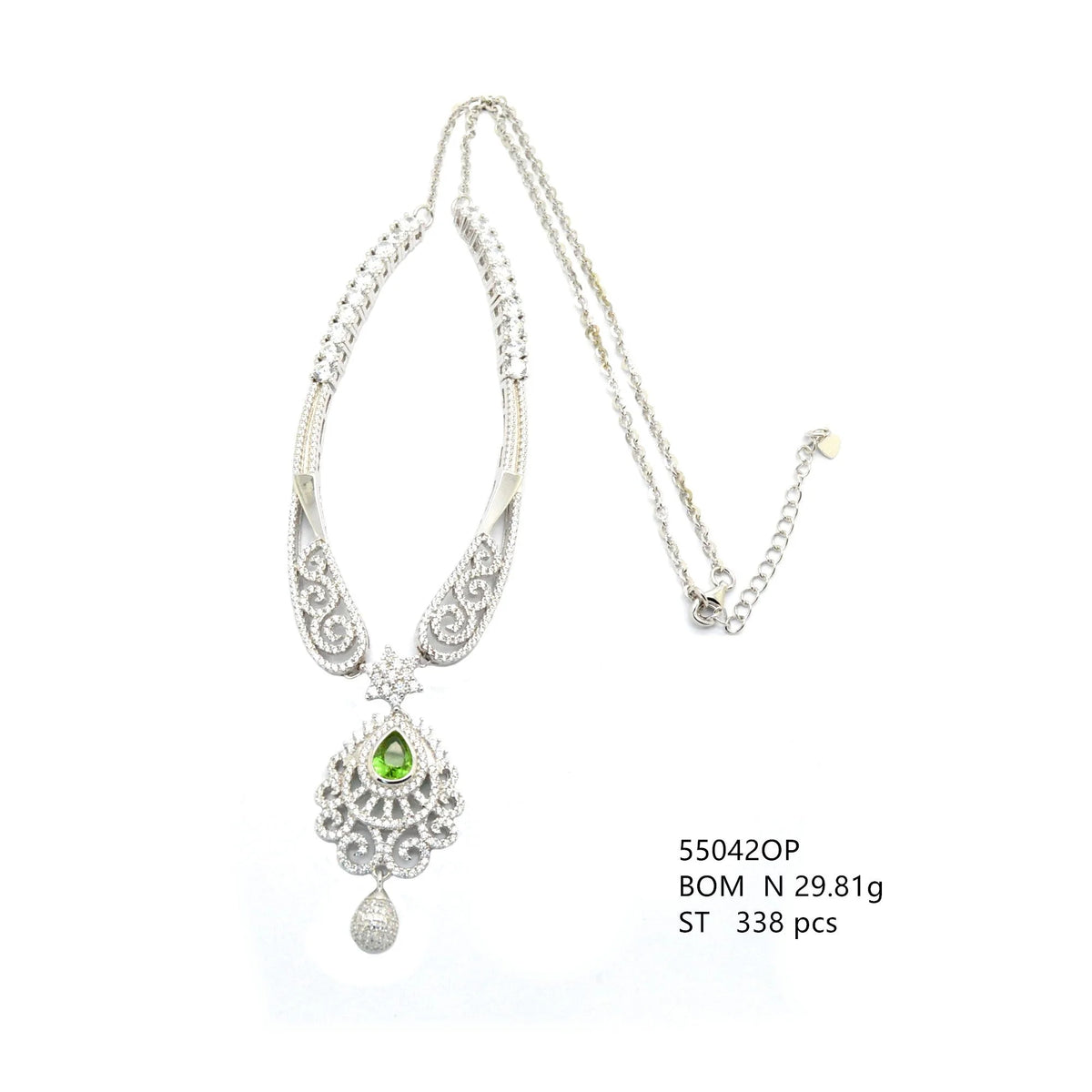925 STERLING SILVER WHITE CZ, OPAL, SULTNITE , DROP VINTAGE PRINCESS NECKLACE -55042-WCZ