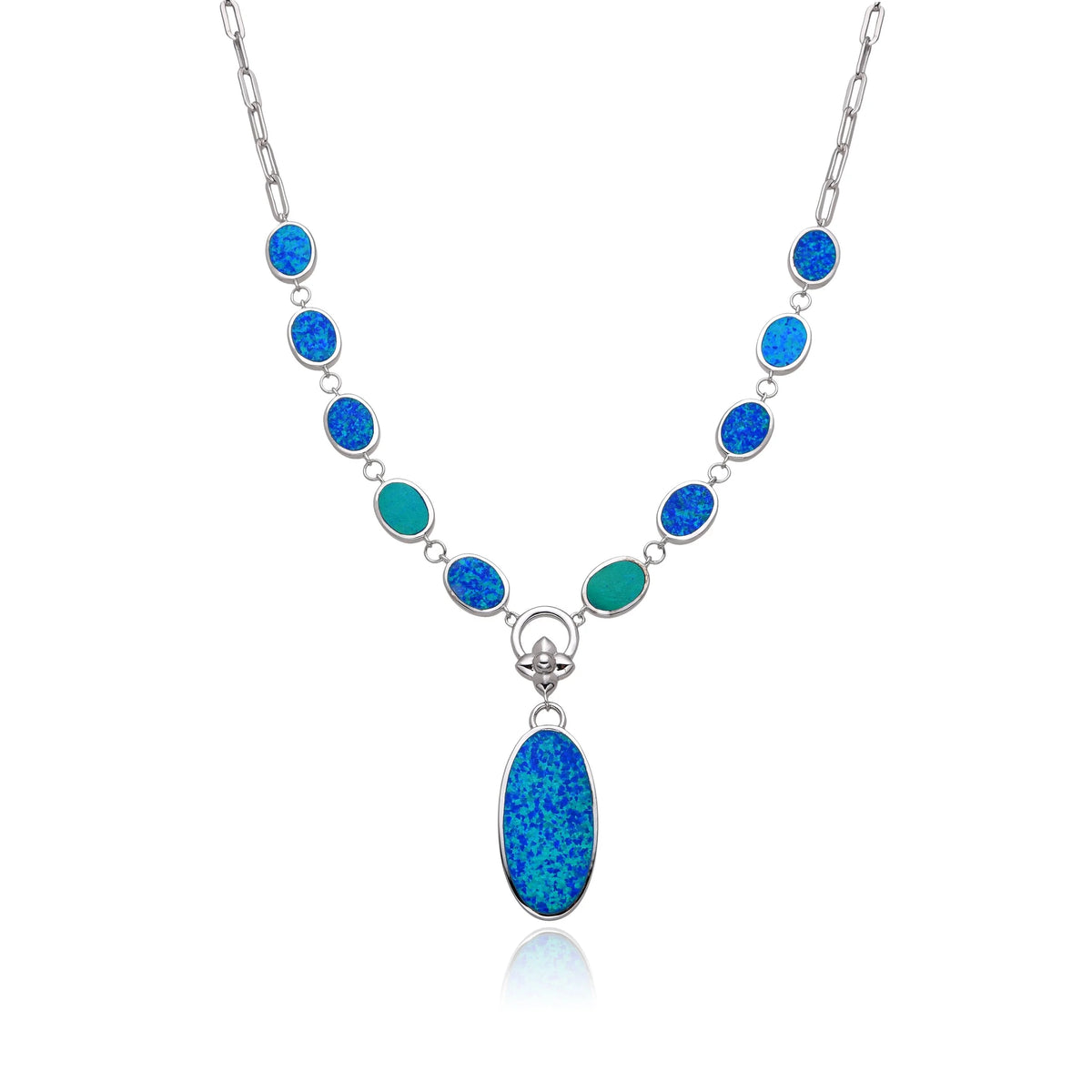925 STERLING SILVER LAB GROWN BLUE & WHITE OPAL DROP NECKLACE-55044-K5