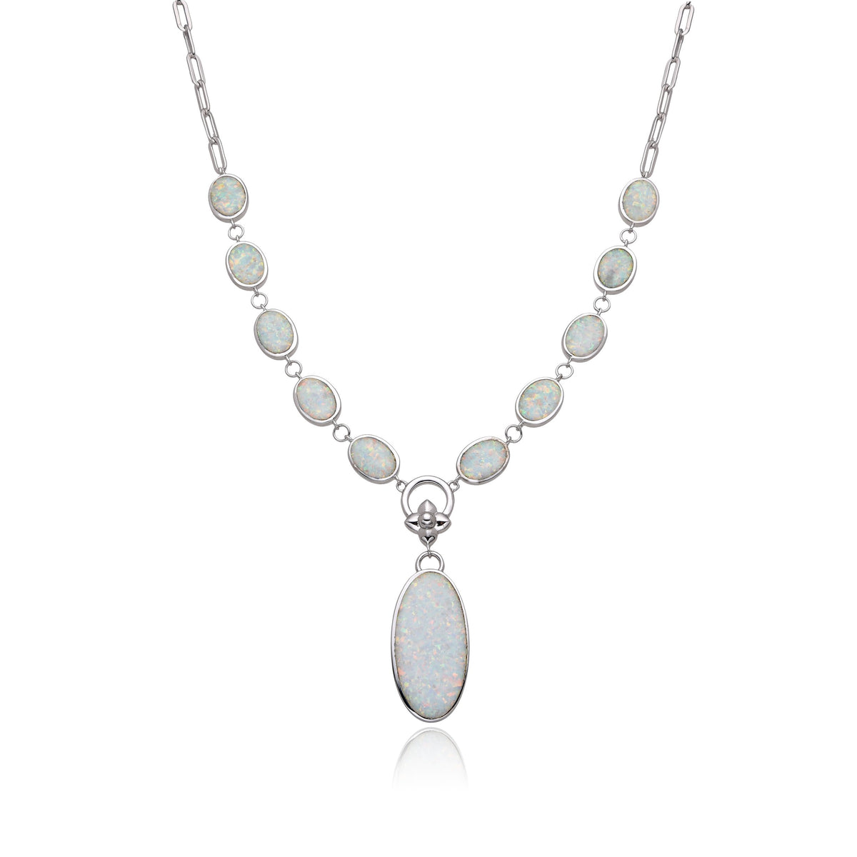 925 STERLING SILVER LAB GROWN BLUE & WHITE OPAL DROP NECKLACE-55044-K5