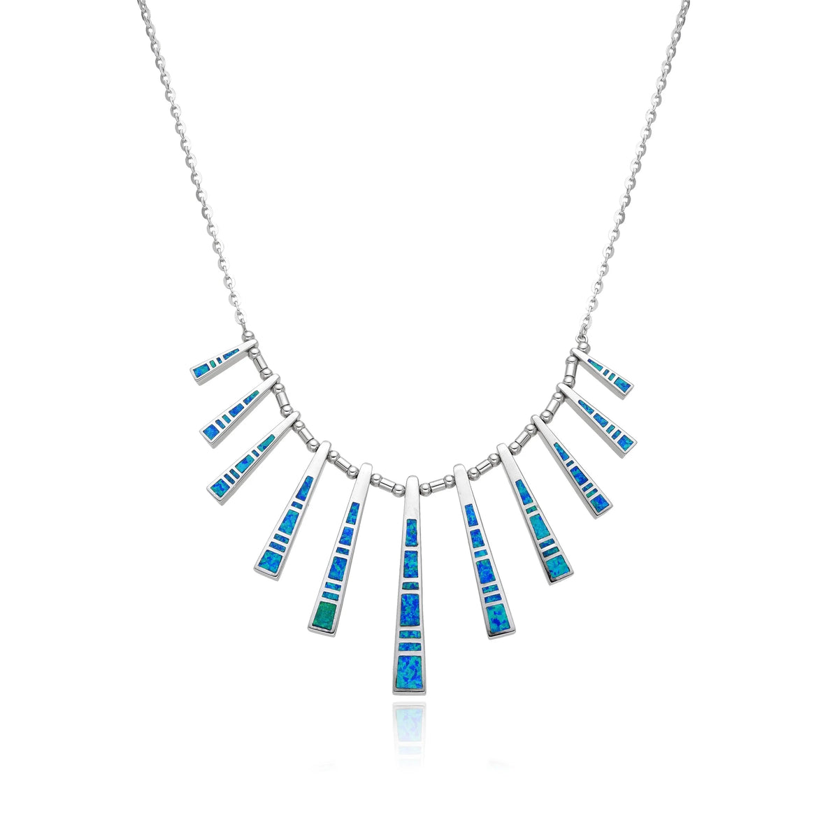 925 STERLING SILVER LAB GROWN BLUE & WHITE OPAL  RAIN DROP NECKLACE-55050-K5