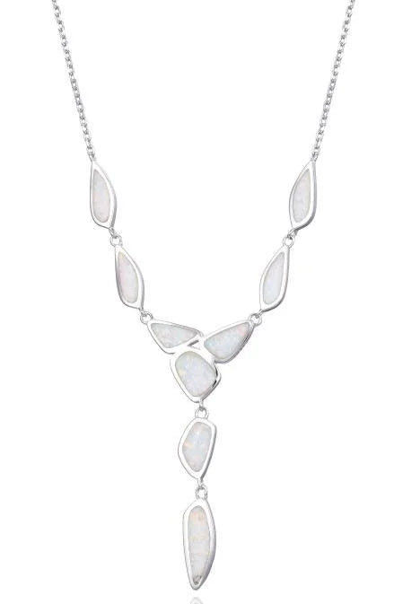 55083-925 STERLING SILVER LAB GROWN WHITE OPAL LONG NECKLACE-55083-K17