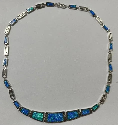 925 STERLING SILVER SIMULATED  BLUE & WHITE OPAL CLASSIC NECKLACES-55231-K5