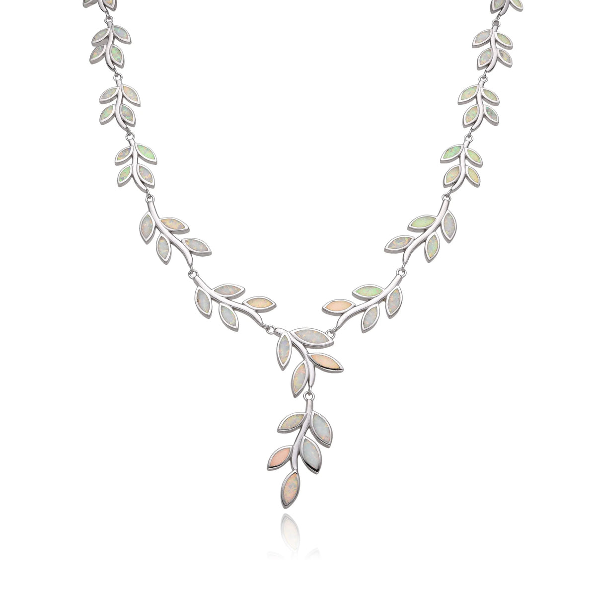925 STERLING SILVER SIMULATED  BLUE & WHITE OPAL CLASSIC  LEAF  NECKLACES-55235-K5