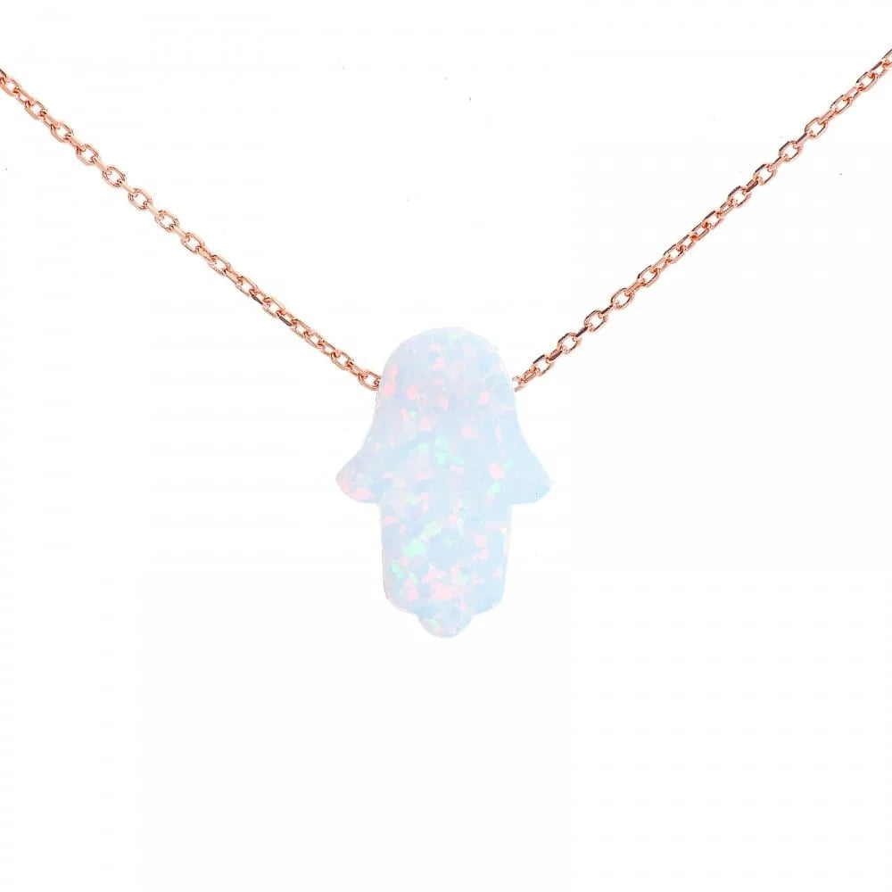 925 STERLING SILVER SIMULATED  BLUE OPAL HAND OF FATIMA NECKLACES-55OP01-K5