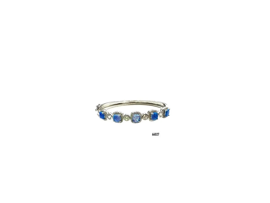 66027-K5-925 Sterling Silver Lab Grown Blue Opal Fancy Bangle-66027-k5