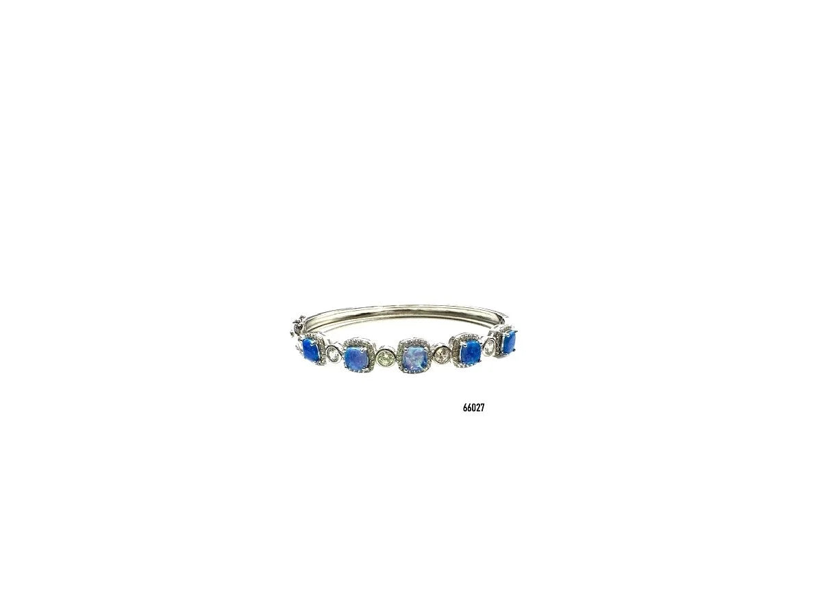 66027-K5-925 Sterling Silver Lab Grown Blue Opal Fancy Bangle-66027-k5