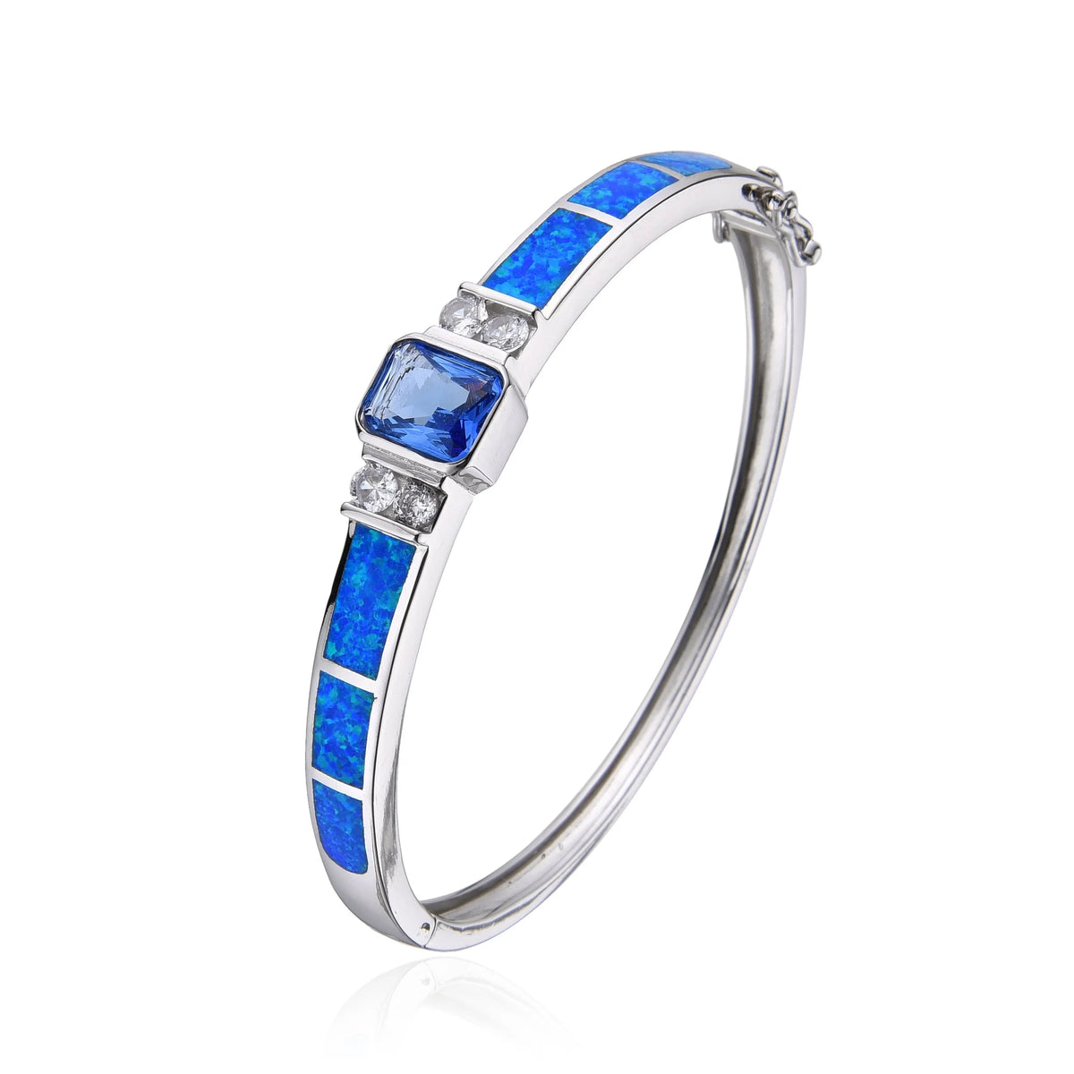 925 STERLING SILVER LAB GROWN BLUE, WHITE OPAL BANGLES,66039-K5
