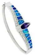 925 STERLING SILVER LAB GROWN INLAID SETTING BLUE OPAL  WITH CZ MYSTIC TOPAZ STONE BANGLE, 7.5 “= 57MM DIAMETER , 66064-K5