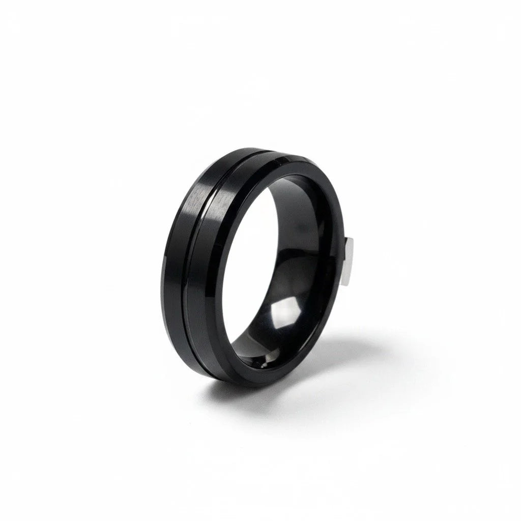 Men Groove Black Tungsten Ring, 8mm wide -TUNGR0001-BK