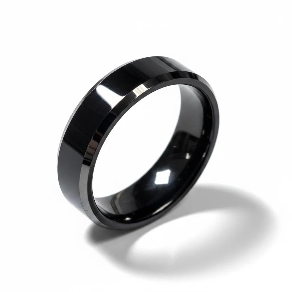 Tungsten Black Wedding Band Ring,Beveled Edge ring-TNGR0004