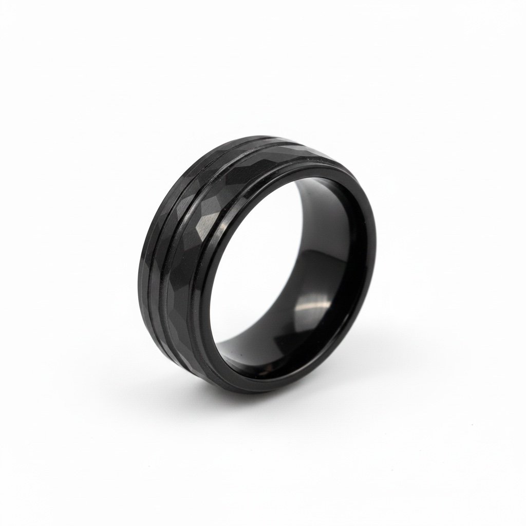 Tungsten black Faceted Wedding Band Ring Comfort FIT - TNGR0009